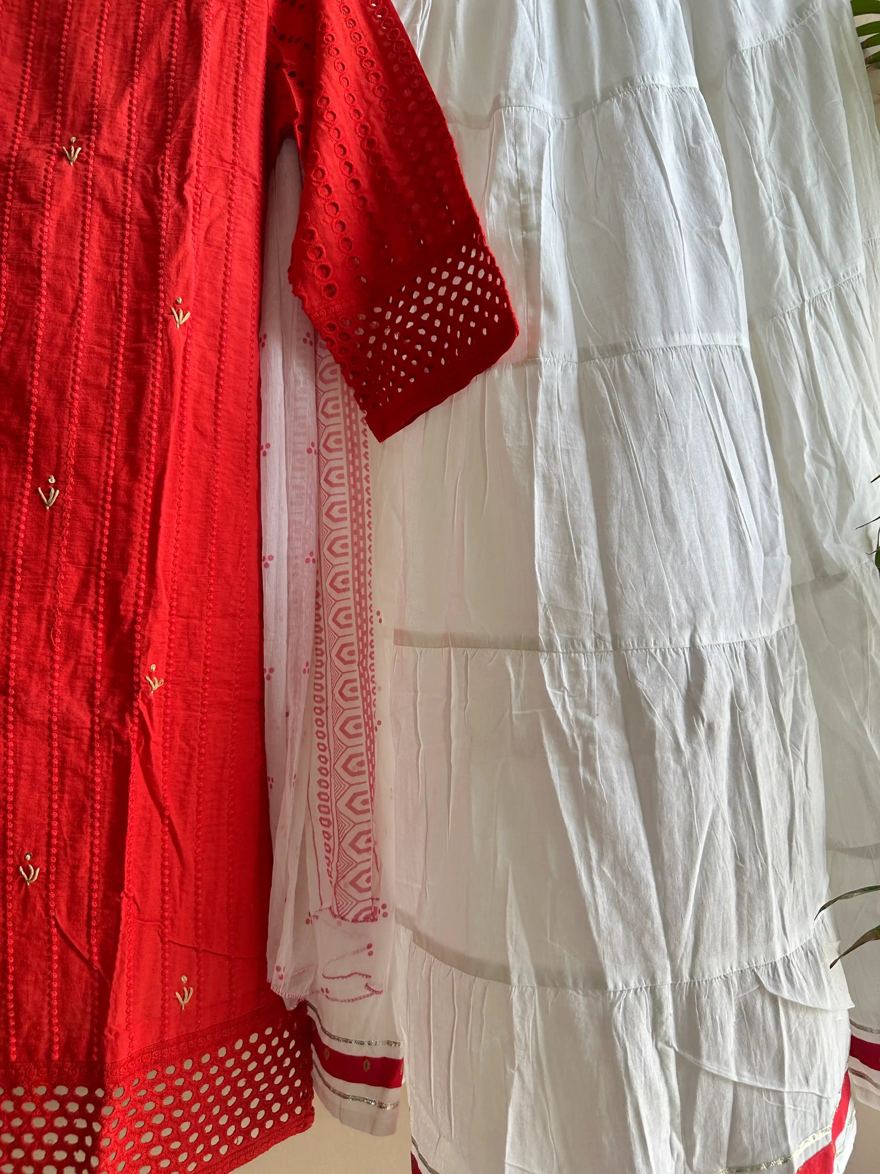 Elegant Cotton Kurta Set: With Dupatta & Skirt