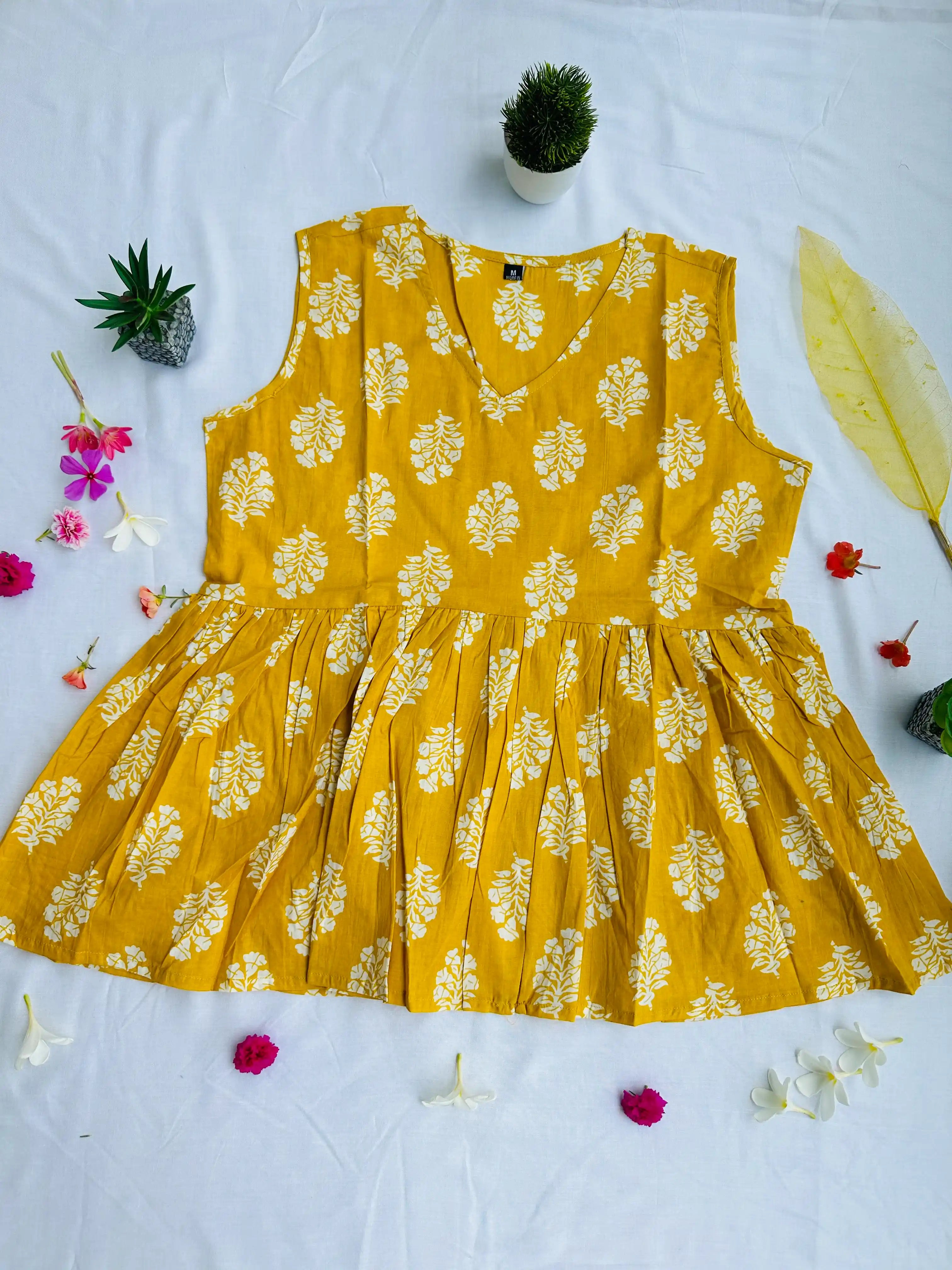 Classic Sunny Mustard Short Peplum Kurti : Effortless Chic