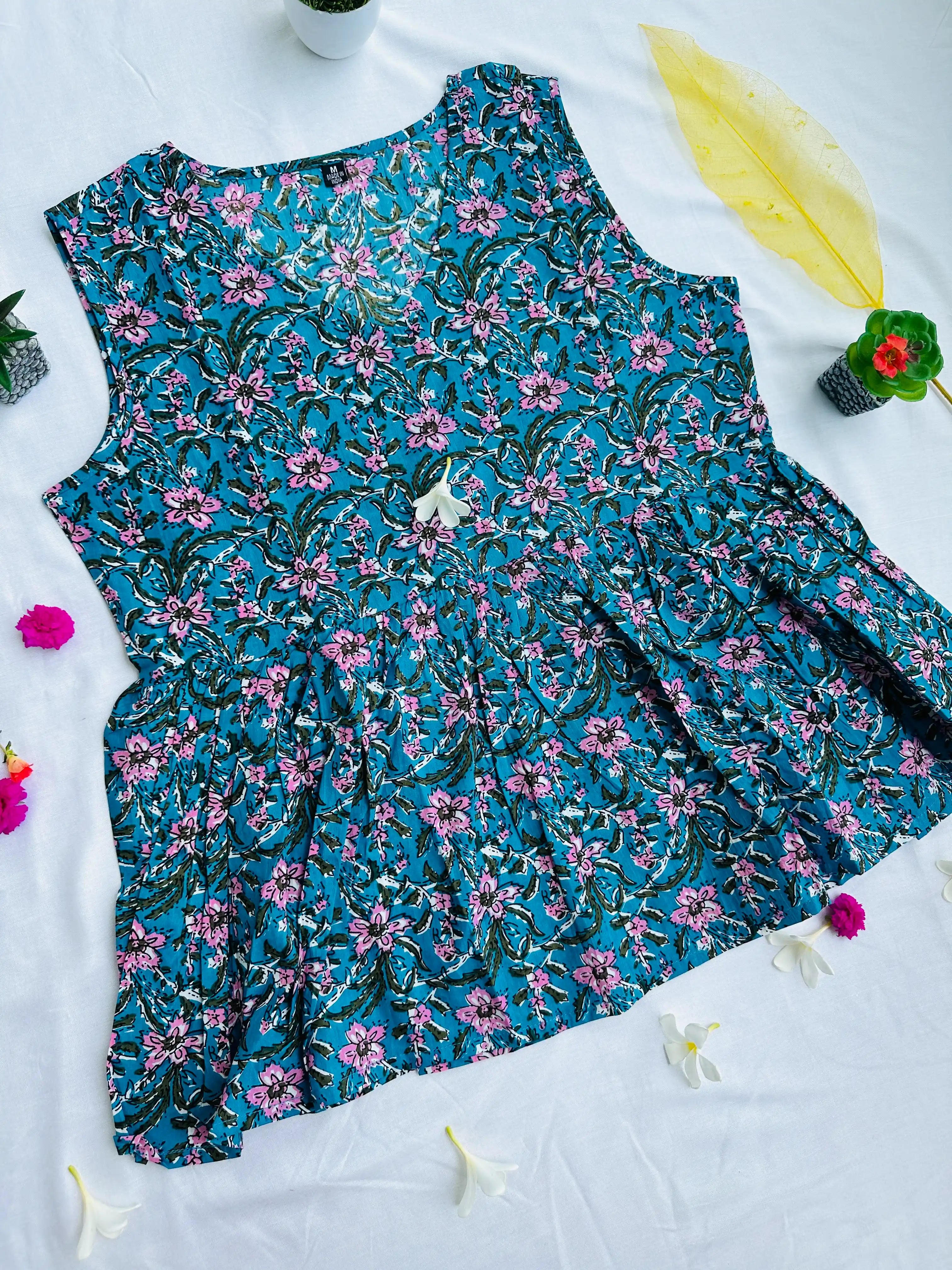 Breezy Elegance : Sky Blue Sleeveless Short Peplum Kurti