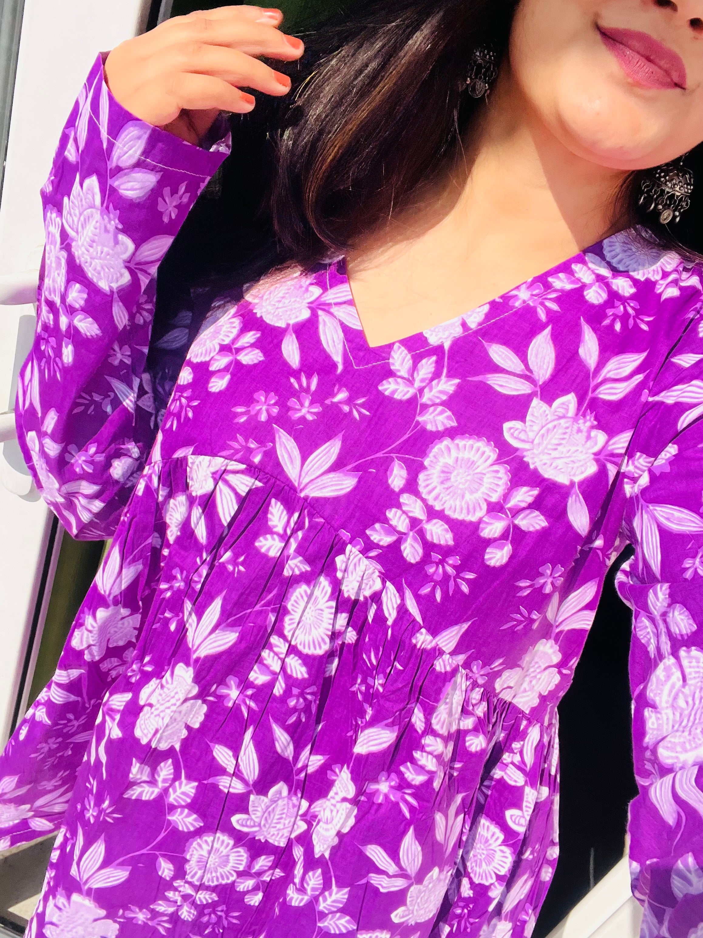 Purple Floral print Peplum Top