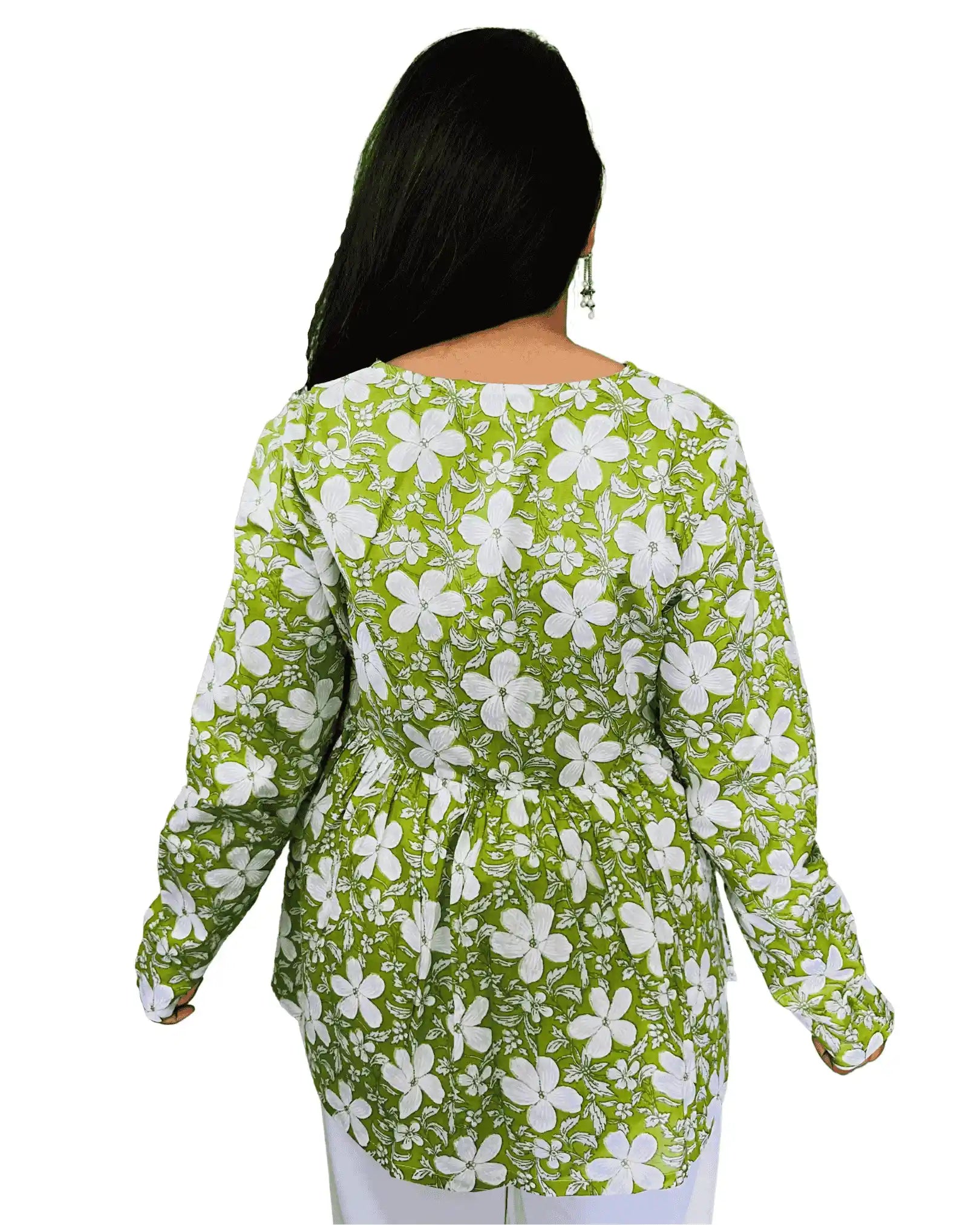 Green Floral Print Peplum Top