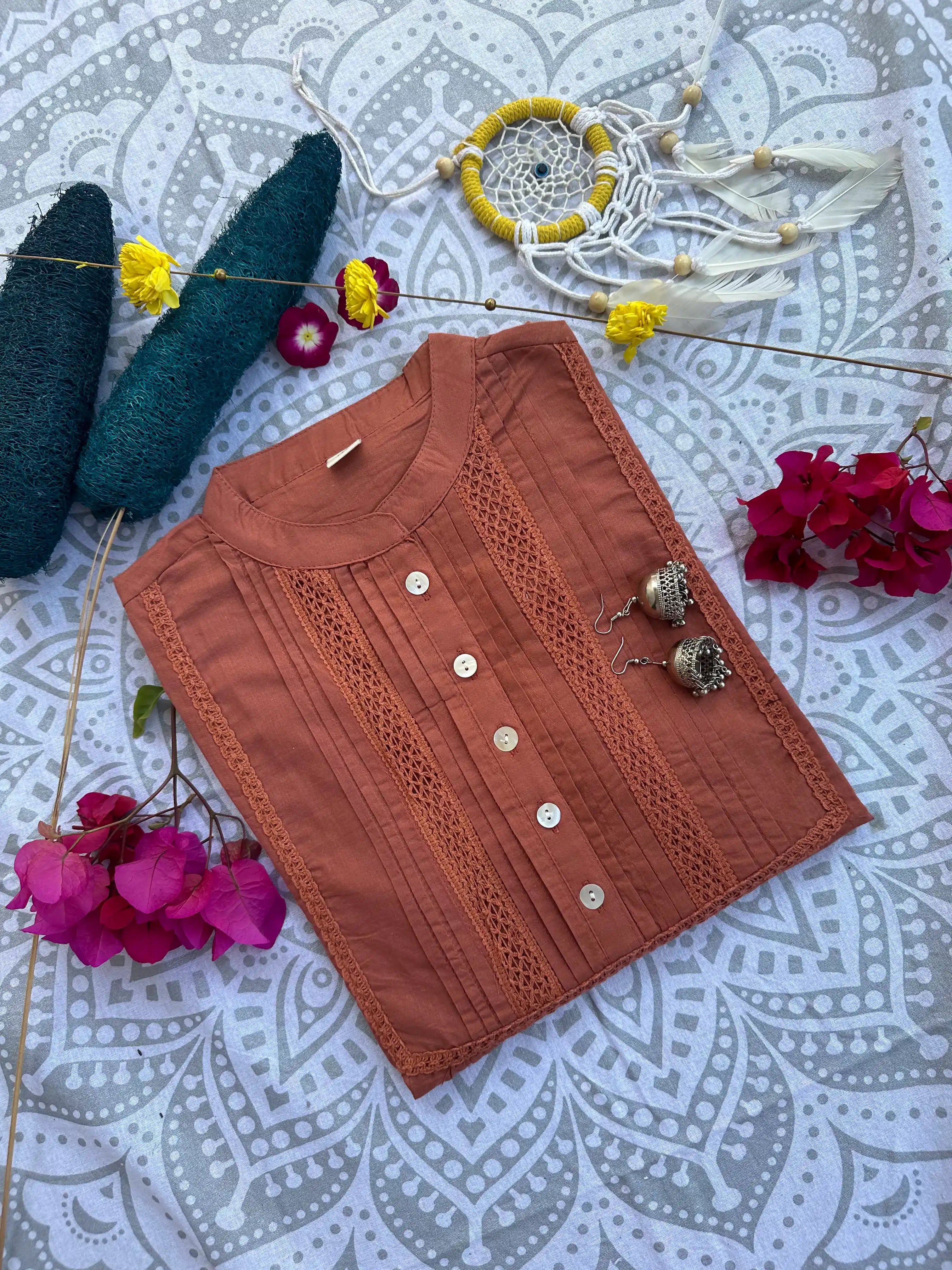 Rustic Elegance: Short Kurti in Rust Hue