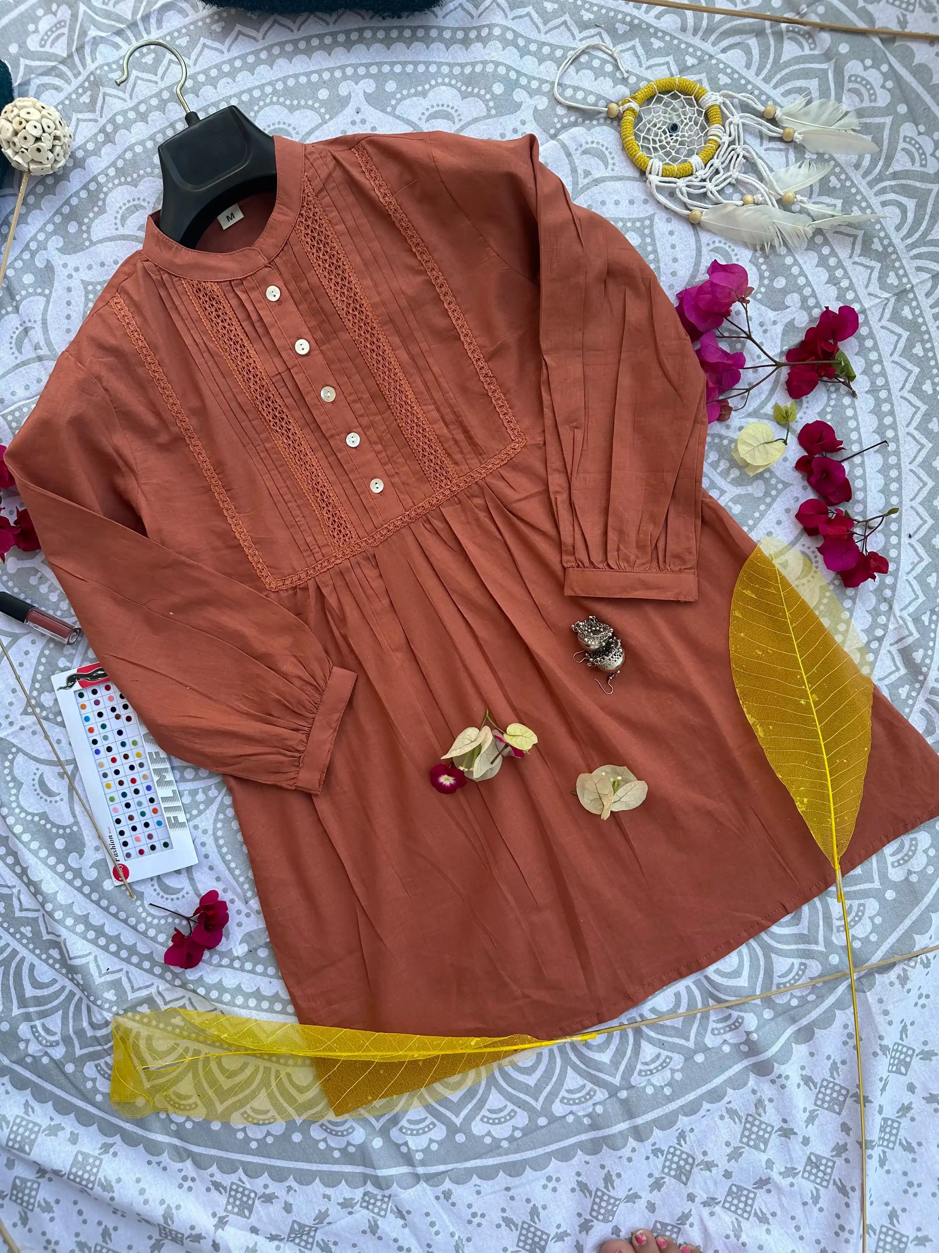 Rustic Elegance: Short Kurti in Rust Hue