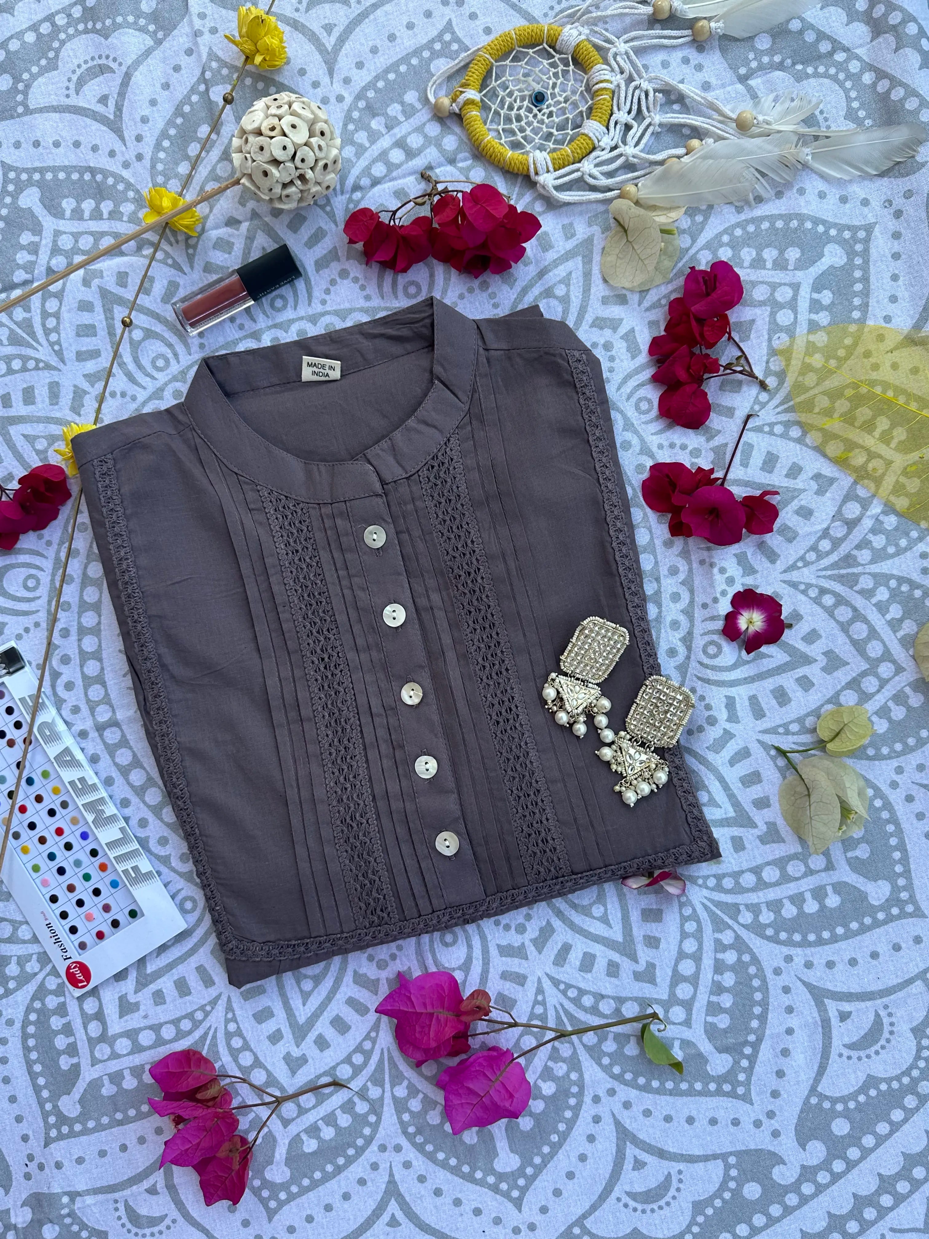 Office Chic: Light Grey Cotton Short Kurti