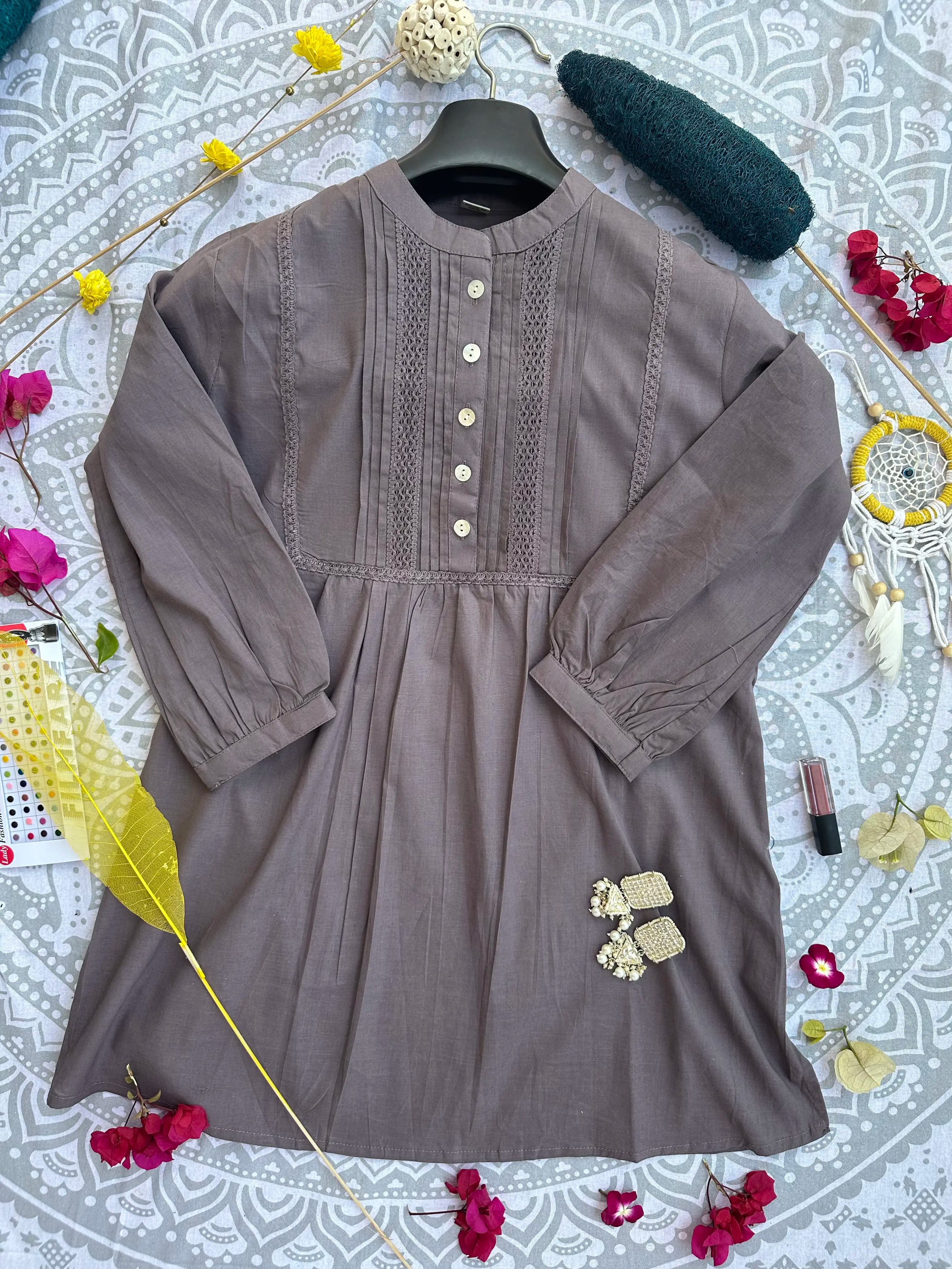 Office Chic: Light Grey Cotton Short Kurti