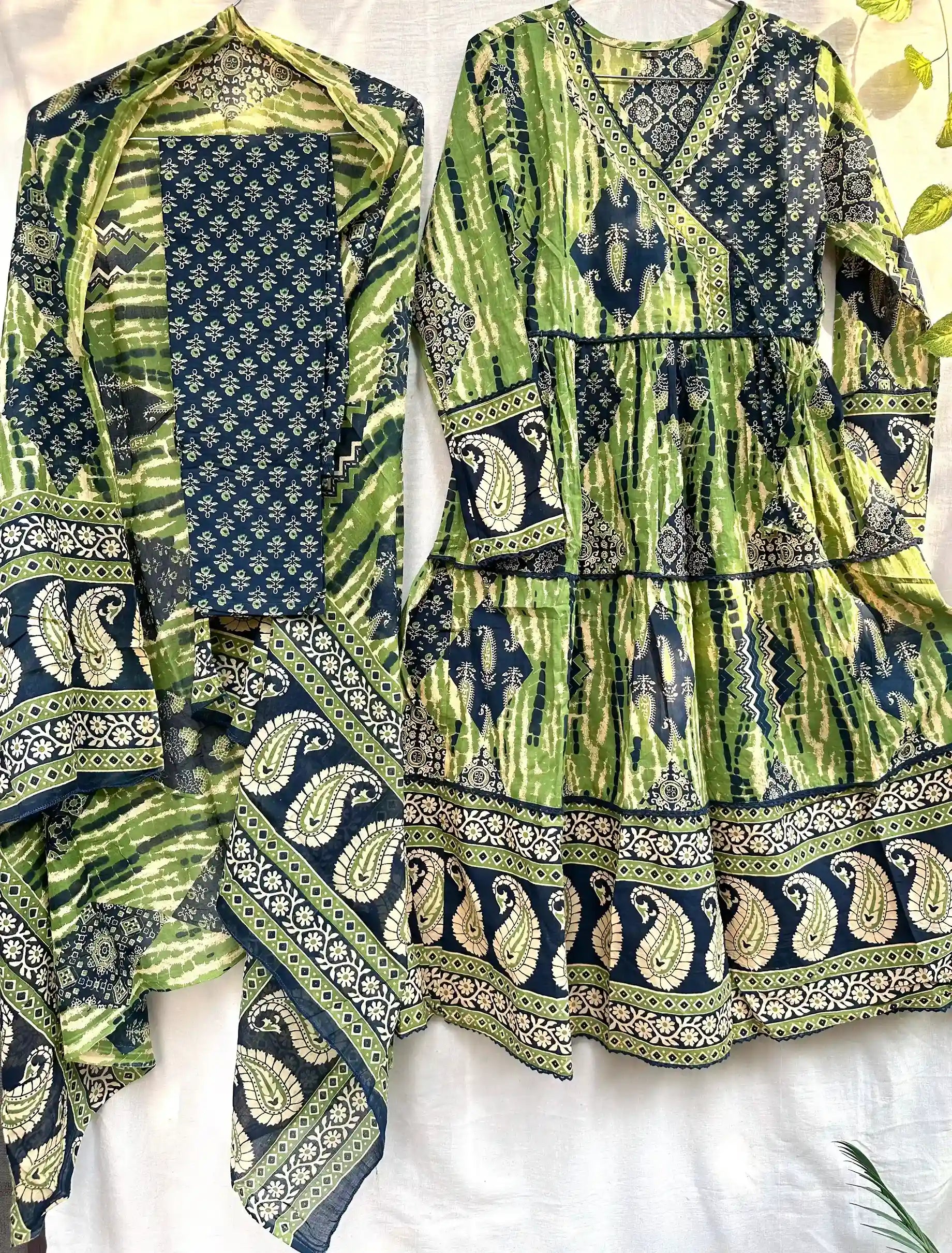 Enchanting Elegance : Green & Blue Anarkali Ethnic Lace Suit Set