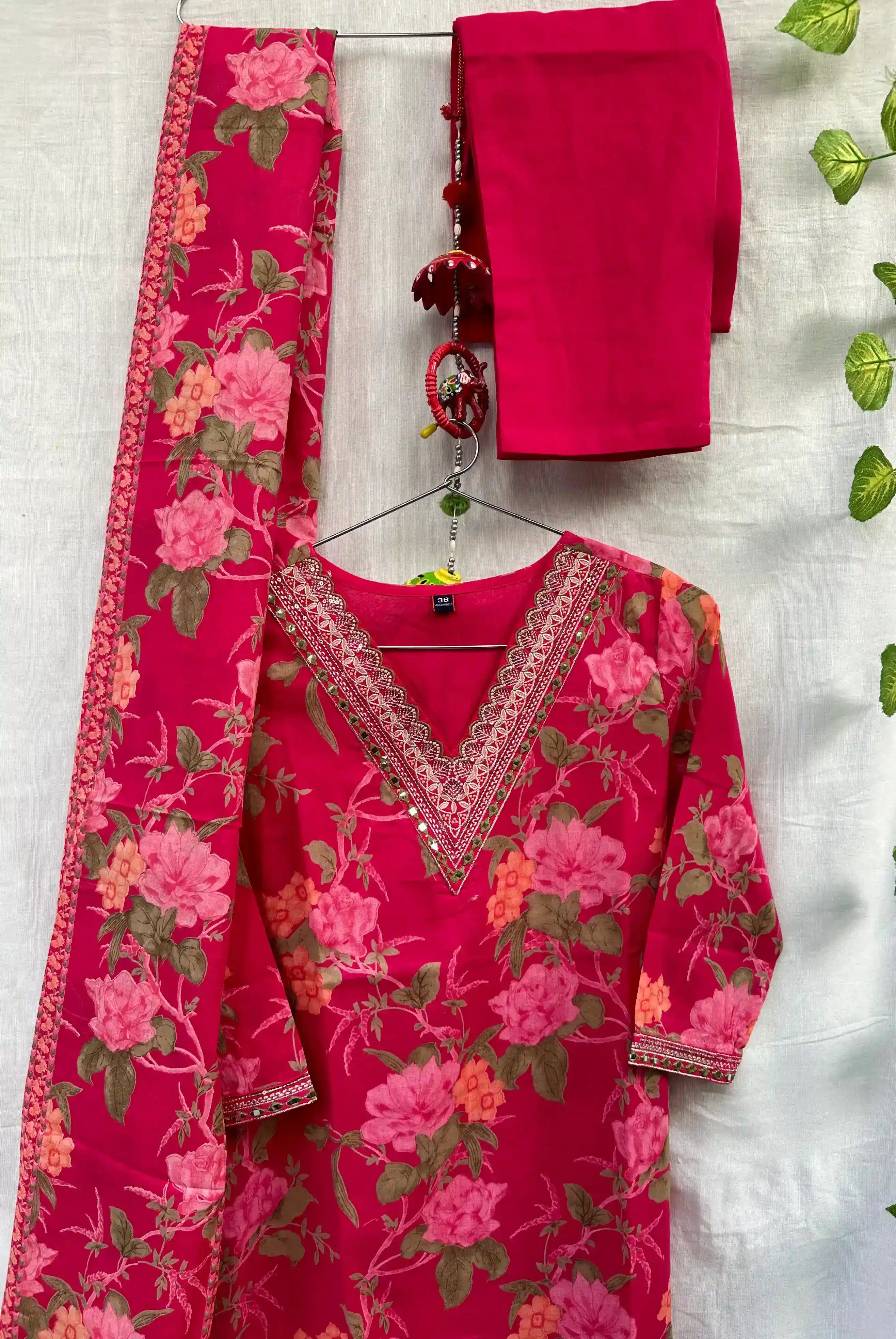 Enchanting Elegance : Magenta Colour Neck Embroidered Suit Set