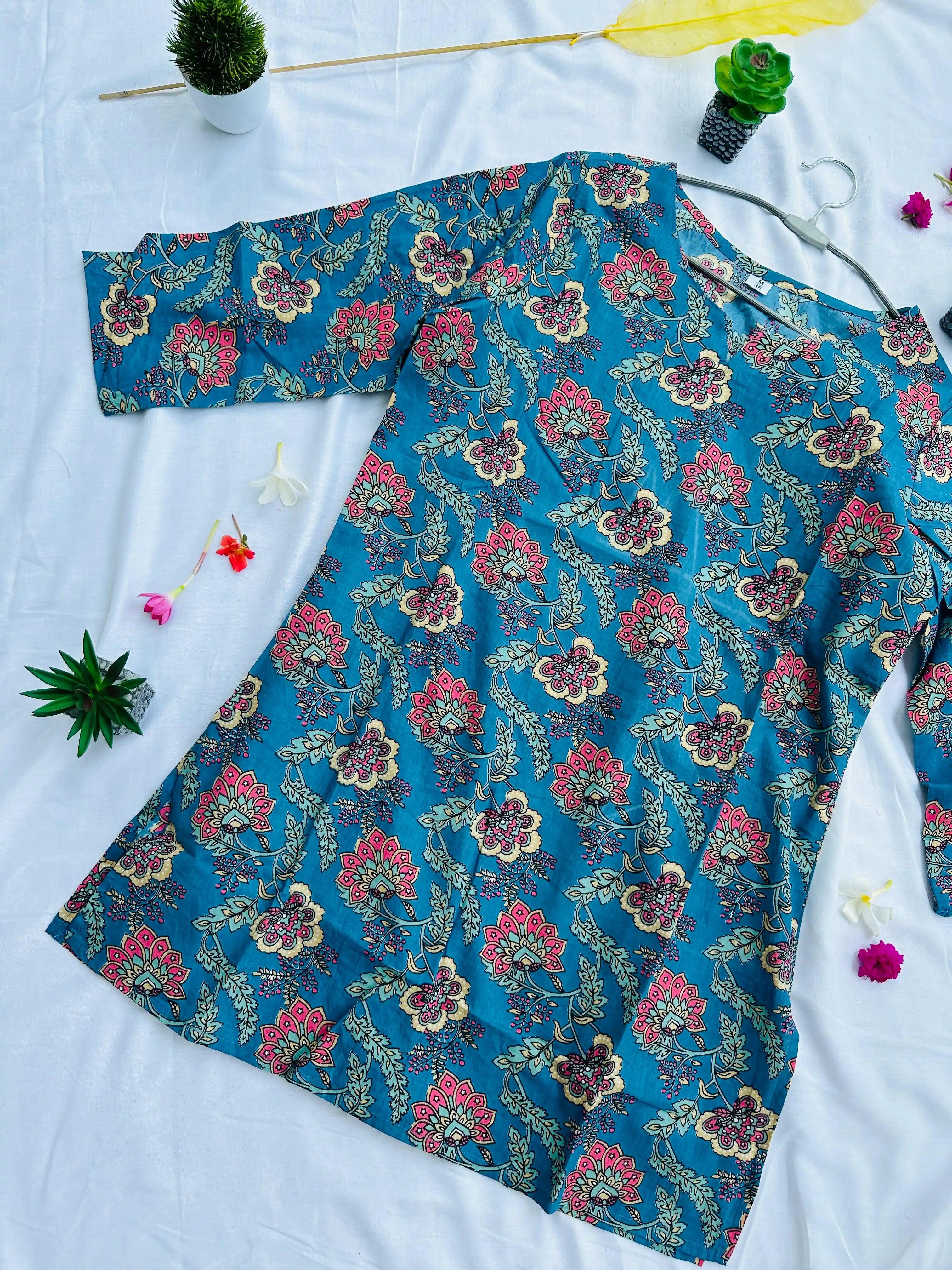 Turkish Blue Cotton Kurti : Elegant & Timeless Traditional Wear