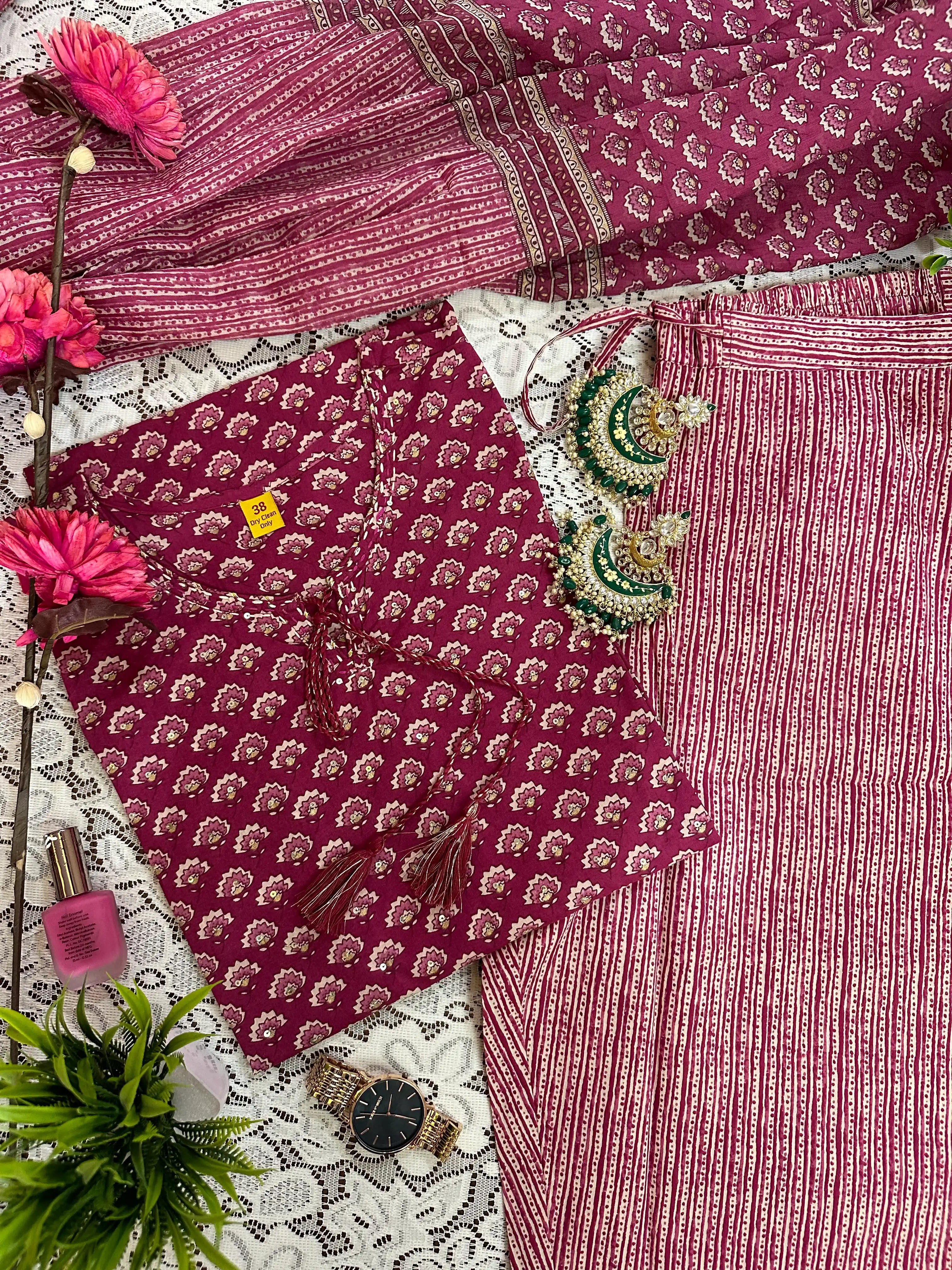 Vibrant Pink Jaipuri Charm: Complete Suit Set for Cultural Elegance